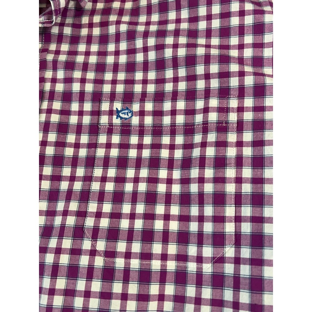 Southern Tide Club Mens Large Purple Gingham Pima Cotton Stretch Button Down - Picture 3 of 5